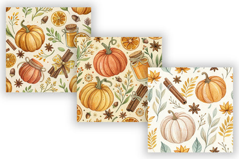 Pumpkin Spice Digital Paper Pack, Seamless Watercolor Pattern Bundle, Printable Scrapbook Paper, Autumn Botanical Design Collection Digital Pattern FloridPrintables 