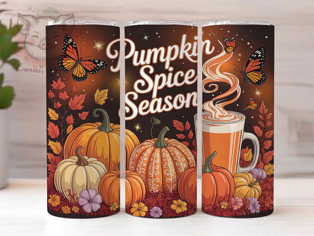 Pumpkin Spice Fall Butterfly Tumbler, Fall Butterfly, Autumn Wrap, 20Oz Tumbler, Sublimation Design, Cozy Season, Seasonal Aesthetic Sublimation Lara' s Designs 