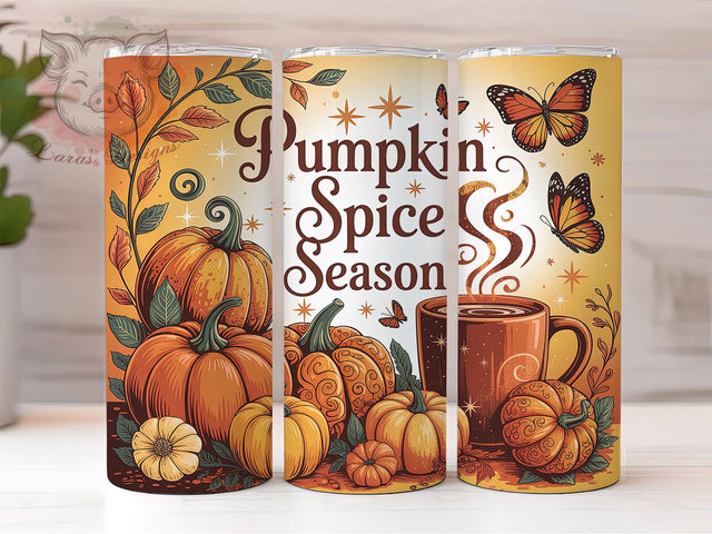 Pumpkin Spice Fall Butterfly Tumbler, Fall Butterfly, Autumn Wrap, 20Oz Tumbler, Sublimation Design, Cozy Season, Seasonal Aesthetic Sublimation Lara' s Designs 