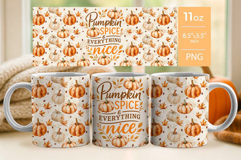 Pumpkin Spice Fall Tumbler Wrap & Mug Wrap Sublimation KMarinaDesign 