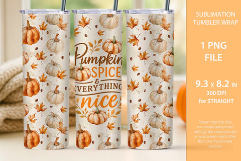Pumpkin Spice Fall Tumbler Wrap & Mug Wrap Sublimation KMarinaDesign 
