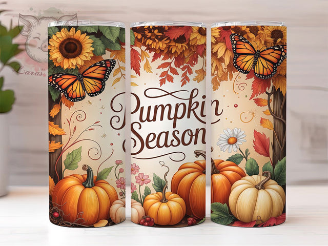 Pumpkin Spice Hello Fall Tumbler Wrap, Fall Tumbler Png, 20oz Skinny Tumbler, Pumpkin Spice Vibes, Sublimation Download, Harvest Tumbler Design, Hello Fall Tumbler Sublimation Lara' s Designs 
