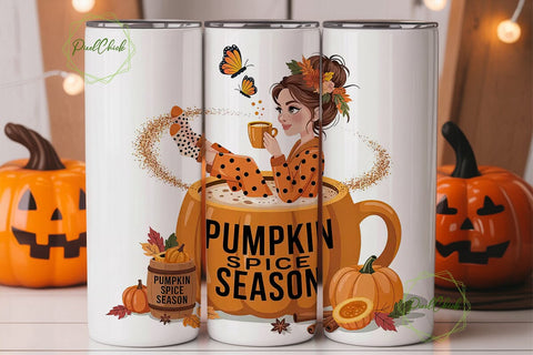 Pumpkin Spice Latte Tumbler Wrap Sublimation PixelChick 