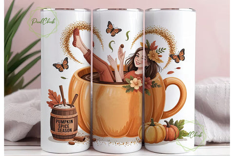 Pumpkin Spice Latte Tumbler Wrap Sublimation PixelChick 