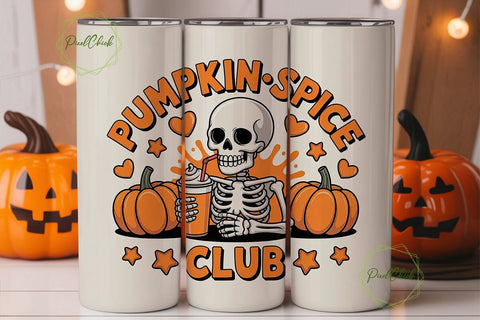 Pumpkin Spice Skeleton 20oz Tumbler Wrap Sublimation PixelChick 