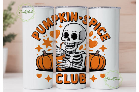Pumpkin Spice Skeleton 20oz Tumbler Wrap Sublimation PixelChick 