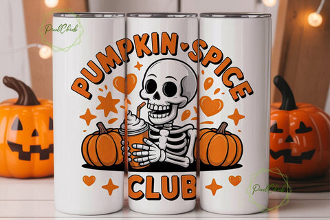 Pumpkin Spice Skeleton 20oz Tumbler Wrap Sublimation PixelChick 