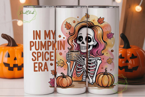 Pumpkin Spice Skeleton 20oz Tumbler Wrap Sublimation PixelChick 