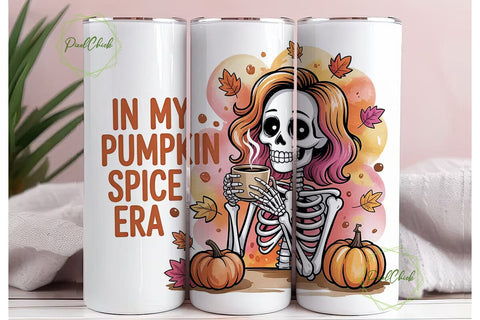 Pumpkin Spice Skeleton 20oz Tumbler Wrap Sublimation PixelChick 