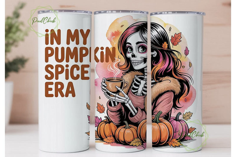 Pumpkin Spice Skeleton 20oz Tumbler Wrap Sublimation PixelChick 