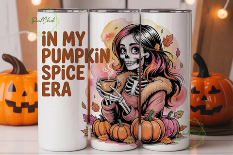 Pumpkin Spice Skeleton 20oz Tumbler Wrap Sublimation PixelChick 