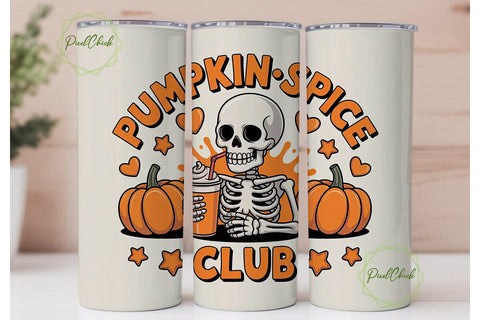 Pumpkin Spice Skeleton 20oz Tumbler Wrap Sublimation PixelChick 