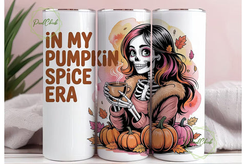 Pumpkin Spice Skeleton 20oz Tumbler Wrap Sublimation PixelChick 