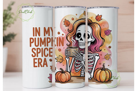 Pumpkin Spice Skeleton 20oz Tumbler Wrap Sublimation PixelChick 