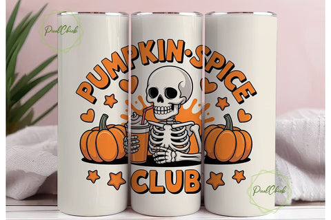 Pumpkin Spice Skeleton 20oz Tumbler Wrap Sublimation PixelChick 