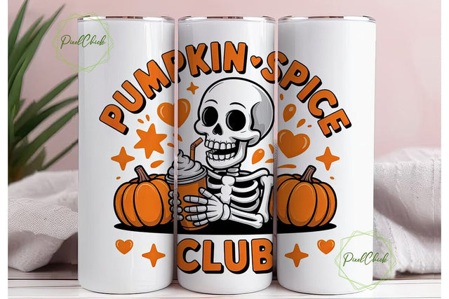 Pumpkin Spice Skeleton 20oz Tumbler Wrap Sublimation PixelChick 