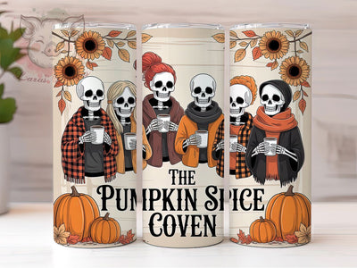 Pumpkin Spice Skeleton Halloween Tumbler, Rustic Halloween Coffee Wrap, Fall Witchy Tumbler Design, Pumpkin Latte Skeleton Sublimation, Autumn Coven Drinkware Wrap Sublimation Lara' s Designs 
