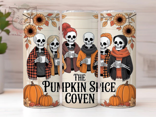 Pumpkin Spice Skeleton Halloween Tumbler, Rustic Halloween Coffee Wrap, Fall Witchy Tumbler Design, Pumpkin Latte Skeleton Sublimation, Autumn Coven Drinkware Wrap Sublimation Lara' s Designs 