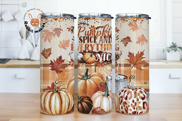 Pumpkin Spice Tumbler Wrap Sublimation Designs, Fall Tumbler Design 20oz Skinny Sublimation Tumbler Download Autumn Sublimation Rabbitmakies 