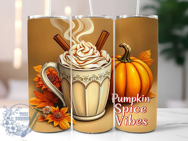 Pumpkin Spice Vibes 20oz Skinny Tumbler PNG, Pumpkin Fall Tumbler Sublimation Wrap, Straight & Tapered Tumbler Wrap, Instant Digital Download Sublimation ToriDesigns 