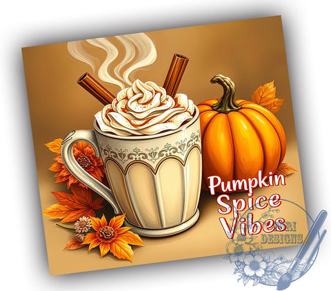 Pumpkin Spice Vibes 20oz Skinny Tumbler PNG, Pumpkin Fall Tumbler Sublimation Wrap, Straight & Tapered Tumbler Wrap, Instant Digital Download Sublimation ToriDesigns 