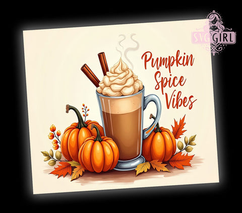 Pumpkin Spice Vibes 20oz Tumbler Wrap Sublimation Design, Straight Tapered Tumbler Wrap, Fall Tumbler Png, Instant Digital Download Sublimation SvggirlplusArt 