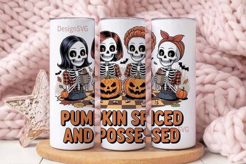 Pumpkin Spiced Skeletons 20oz Tumbler Sublimation DesignSVG 