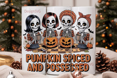 Pumpkin Spiced Skeletons 20oz Tumbler Sublimation DesignSVG 