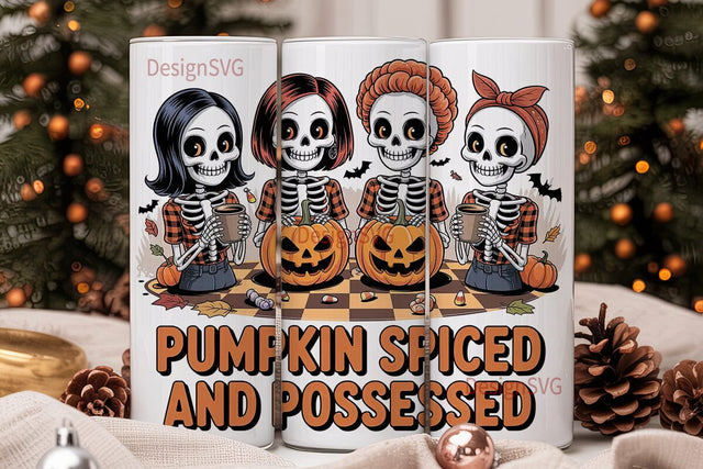 Pumpkin Spiced Skeletons 20oz Tumbler Sublimation DesignSVG 