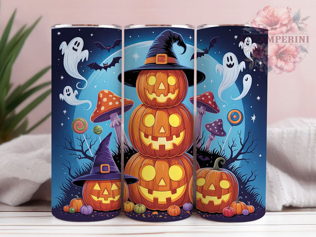 Pumpkin Stack Ghosts Halloween Tumbler Wrap, Ghosts And Bats Wrap, 20Oz Sublimation Design, Halloween Coffee Tumbler, Spooky Fall Drinkware, Autumn Pumpkin Wrap, Haunted Night Tumbler Sublimation Li Zamperini 