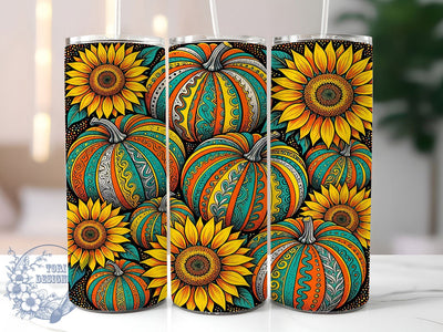 Pumpkin Sunflower 20oz Tumbler, Pumpkin Motif, Sunflower Design, Autumn Theme, Rustic Charm, Farmhouse Style, 20oz Wrap, Sublimation Tumbler Sublimation ToriDesigns 