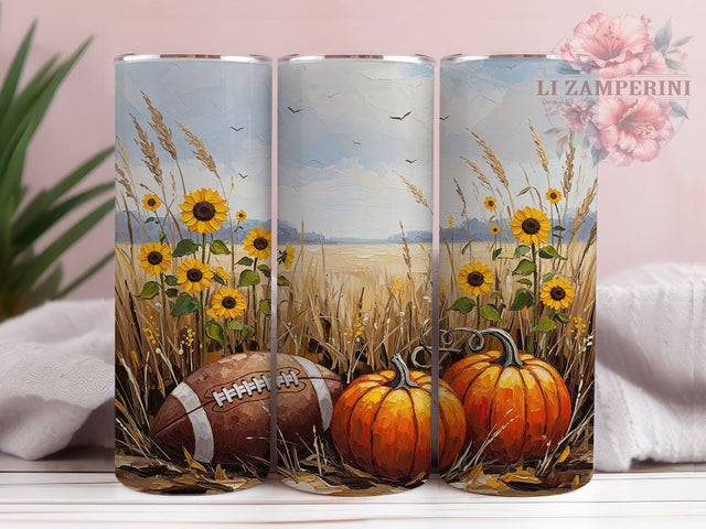 Pumpkin Sunflower Fall Football Tumbler Wrap, Pumpkin Sunflower Tumbler, Autumn Tumbler Design, 20oz Sublimation, Game Day Tumbler Wrap, Football Season Wrap, Country Fall Tumbler Sublimation Li Zamperini 