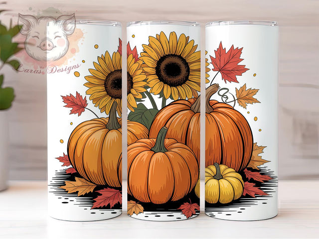 Pumpkin Sunflower Fall Vibes Tumbler, Pumpkin Sunflower Tumbler, 20oz Skinny Tumbler, Autumn Sublimation Design, Thanksgiving Tumbler Png, Farmhouse Fall Tumbler, Tumbler Design Download Sublimation Lara' s Designs 