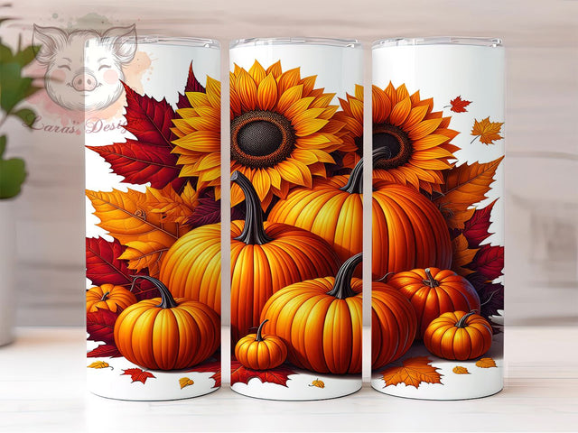 Pumpkin Sunflower Fall Vibes Tumbler, Pumpkin Sunflower Tumbler, 20oz Skinny Tumbler, Autumn Sublimation Design, Thanksgiving Tumbler Png, Farmhouse Fall Tumbler, Tumbler Design Download Sublimation Lara' s Designs 