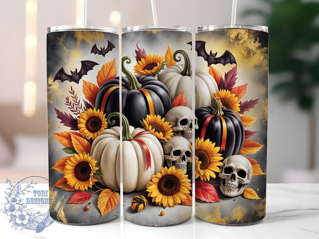 Pumpkin Sunflower Halloween Tumbler, Fall Sunflower, 20oz Sublimation Design, Autumn Harvest Tumbler, Rustic Halloween Drinkware, Pumpkin Floral Wrap, Seasonal Fall Design Sublimation ToriDesigns 