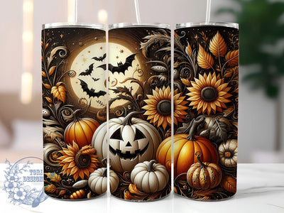 Pumpkin Sunflower Halloween Tumbler, Fall Sunflower, 20oz Sublimation Design, Autumn Harvest Tumbler, Rustic Halloween Drinkware, Pumpkin Floral Wrap, Seasonal Fall Design Sublimation ToriDesigns 
