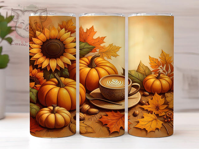 Pumpkin Sunflowers 20oz Tumbler Png, Straight & Tapered Tumbler Png, Fall Tumbler Png, Digital Download PNG Sublimation Lara' s Designs 