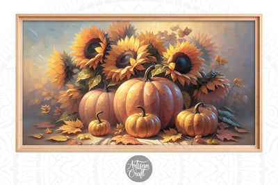 Pumpkin sunflowers fall Frame TV art Digital Pattern Artisan Craft SVG 