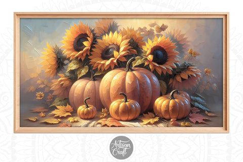 Pumpkin sunflowers fall Frame TV art Digital Pattern Artisan Craft SVG 