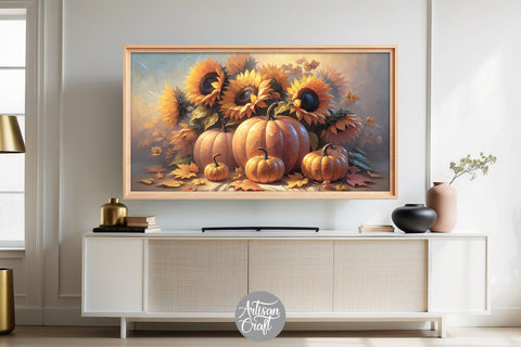Pumpkin sunflowers fall Frame TV art Digital Pattern Artisan Craft SVG 
