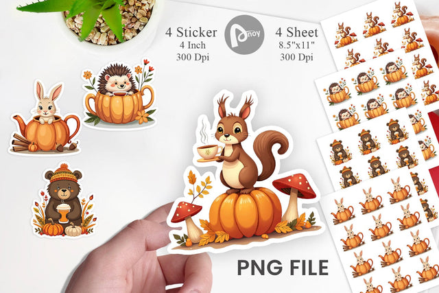Pumpkin Tea Animals Sticker Sublimation artnoy 