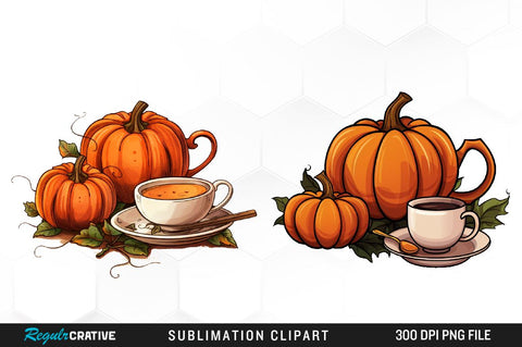 Pumpkin Tea Watercolor Clipart Bundle Sublimation Regulrcrative 