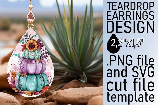 Pumpkin Teardrop Earrings Watercolor Sublimation afrosvg 