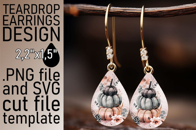 Pumpkin Teardrop Earrings Watercolor Sublimation afrosvg 