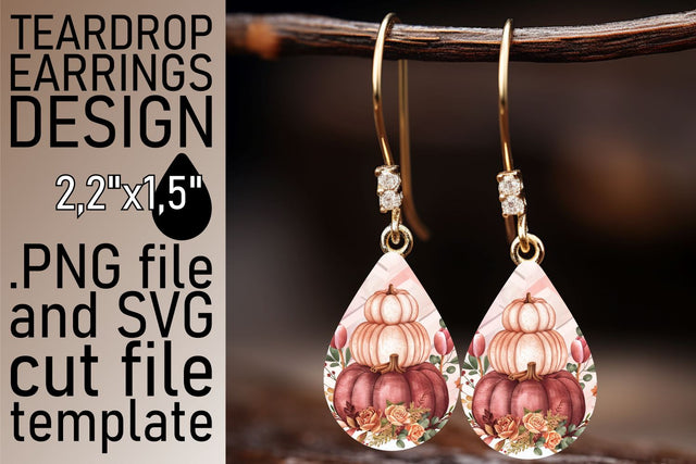 Pumpkin Teardrop Earrings Watercolor Sublimation afrosvg 