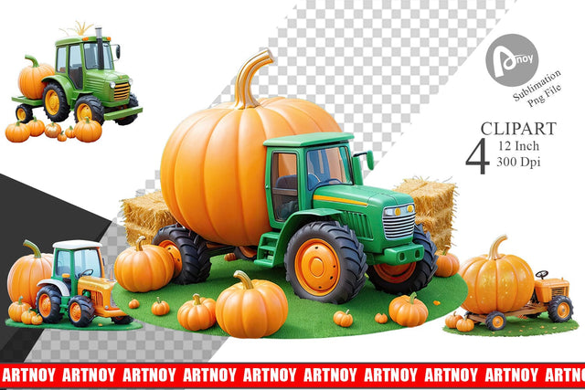 Pumpkin Tractor Clipart Sublimation artnoy 
