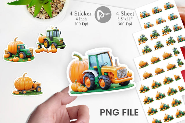 Pumpkin Tractor Sticker Sublimation artnoy 
