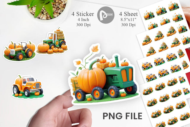 Pumpkin Tractor Sticker Sublimation artnoy 
