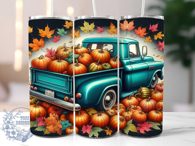 Pumpkin Truck 20oz Skinny Tumbler, Autumn Vibes Tumbler Png, Straight & Tapered Tumbler Wrap, Instant Digital Download Sublimation ToriDesigns 