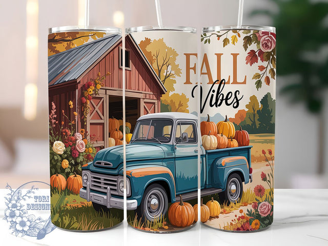 Pumpkin Truck Autumn Vibes Tumbler, Autumn Vibes Wrap, Pumpkin Truck Cup, 20oz Fall Mug, Vintage Truck Fall Design, Cozy Season Tumbler, Rustic Fall Sublimation Sublimation ToriDesigns 